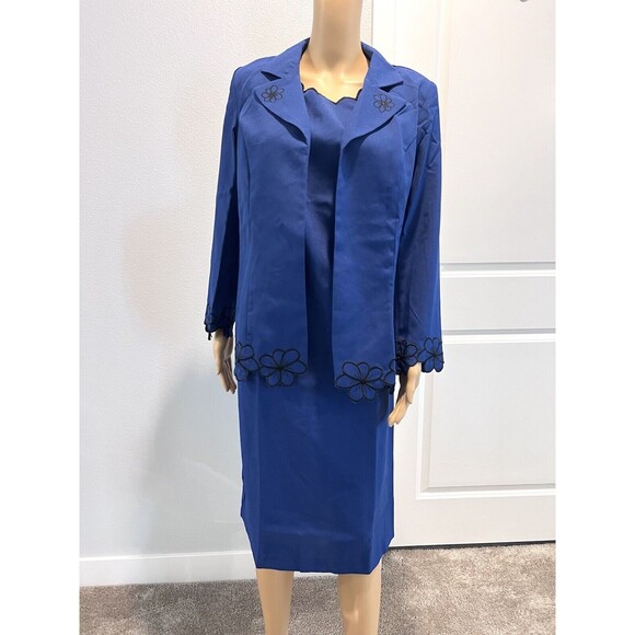 Anthony Richards Women 2-Piece Set Suit Embroidered Blazer & Dress Blue Sz 10 - Picture 3 of 16